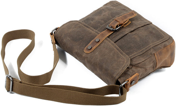 DEEPKEE original nubuck handmade full-grain genuine leather cowhide bag Waxed Canvas Mens Waterproof Side Bag, Courier Bag, Messenger Bag for Men.