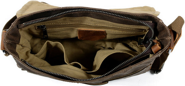 DEEPKEE original nubuck handmade full-grain genuine leather cowhide bag Waxed Canvas Mens Waterproof Side Bag, Courier Bag, Messenger Bag for Men.