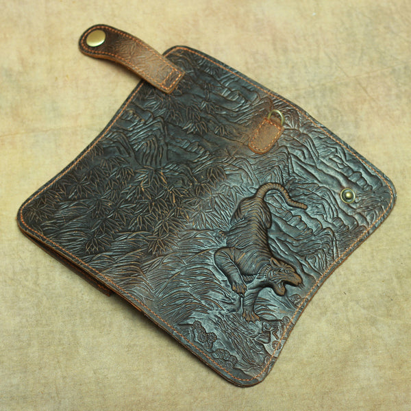 DEEPKEE original nubuck handmade full-grain genuine leather cowhide bag Deepkee Genuine Leather Bifold Wallet Organizer Checkbook Iron Chain #LD052