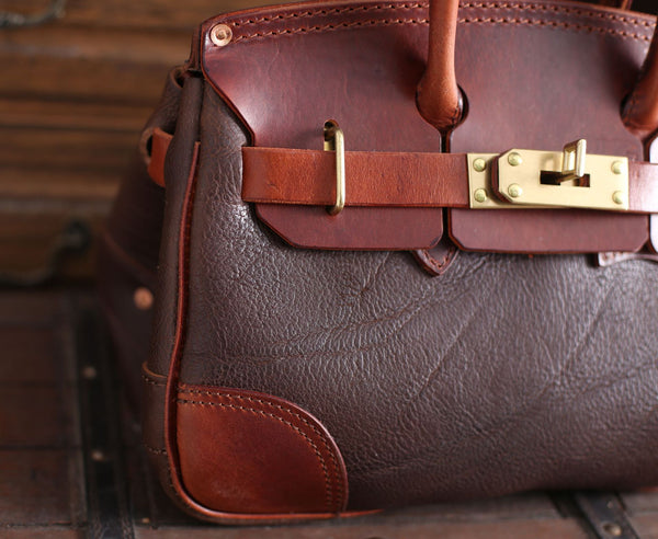 DEEPKEE original nubuck handmade full-grain genuine leather cowhide bag Deepkee handmade leather Faux Birkin 35 Bags For Sale #B30148-01