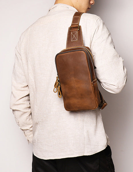 DEEPKEE original nubuck handmade full-grain genuine leather cowhide bag Leather Sling Crossbody Bag No.1078