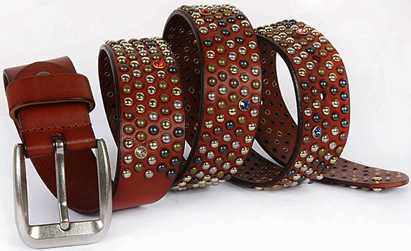 DEEPKEE original nubuck handmade full-grain genuine leather cowhide bag Small mushroom shaped glass nail rivet strip belt #211227