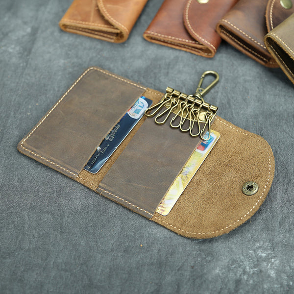 DEEPKEE original nubuck handmade full-grain genuine leather cowhide bag Deepkee handmade Leather Key Holder Case - with 6 Hooks for Keys #457Y1