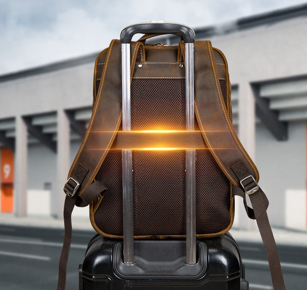 DEEPKEE original nubuck handmade full-grain genuine leather cowhide bag Leather Satchel Backpack #1430