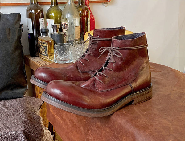 DEEPKEE original nubuck handmade full-grain genuine leather cowhide bag new tide solid colour leather Martin boots retro non-slip workwear leather shoes men #5208-001