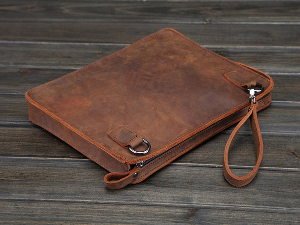 DEEPKEE original nubuck handmade full-grain genuine leather cowhide bag Classy Leather Mens Work Wirstlet Cluch Messenger Bag For Men #100072