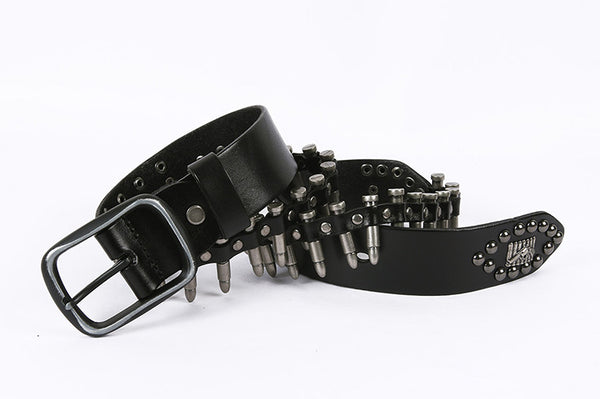 DEEPKEE original nubuck handmade full-grain genuine leather cowhide bag Hand-decorated Punk Knight Bullet Belt #21322