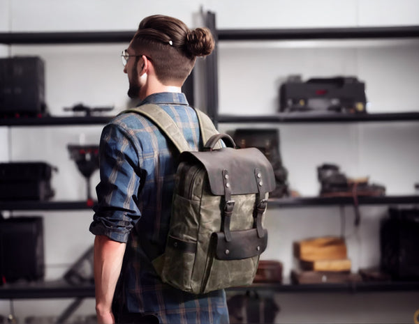 DEEPKEE original nubuck handmade full-grain genuine leather cowhide bag DEEPKEE Bradford Hogsback Travel Backpack #8064K-LA