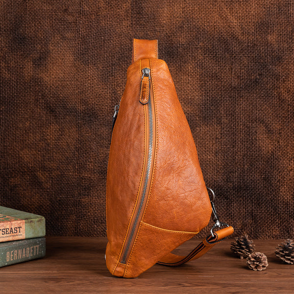 DEEPKEE original nubuck handmade full-grain genuine leather cowhide bag Leather Streamline Sling Bag #12045