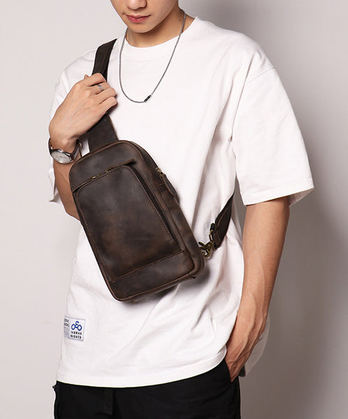 DEEPKEE original nubuck handmade full-grain genuine leather cowhide bag Buddy Sling Crossbody Bag No.30012