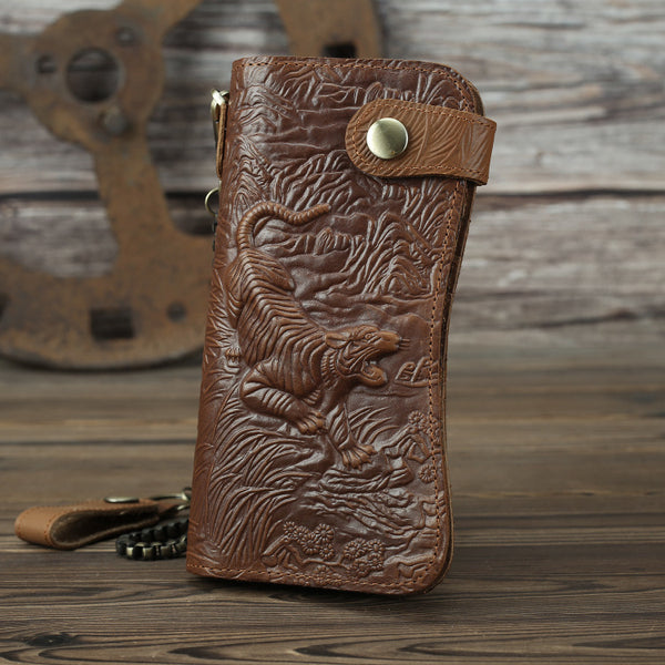 DEEPKEE original nubuck handmade full-grain genuine leather cowhide bag Deepkee Genuine Leather Bifold Wallet Organizer Checkbook Iron Chain #LD052