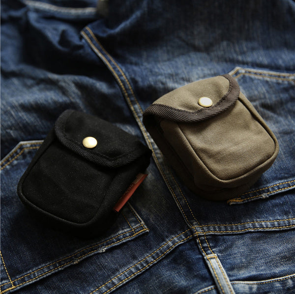 DEEPKEE original nubuck handmade full-grain genuine leather cowhide bag Retro waxed canvas mini storage bag(Cigarette Case) #FR603