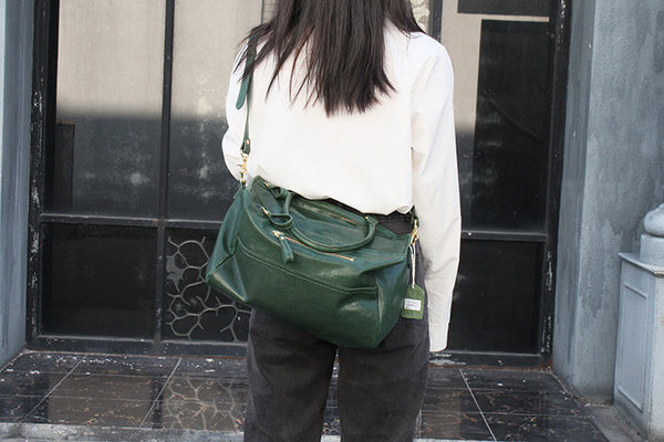 DEEPKEE original nubuck handmade full-grain genuine leather cowhide bag Crystal Vegetable Tanned Cowhide Pandora Box Biker Bag KM-23713