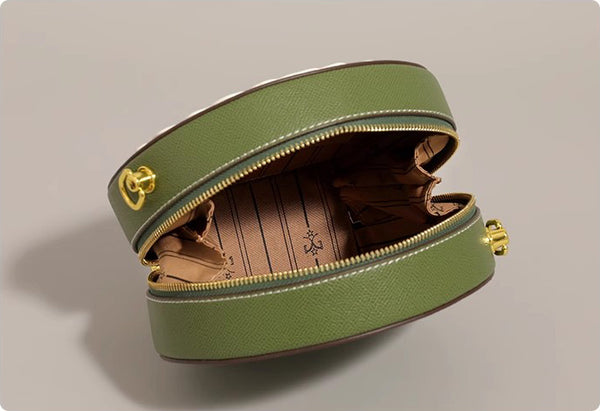 DEEPKEE original nubuck handmade full-grain genuine leather cowhide bag DEEPKEE HANDMADE LEATHER Miss Gail Luxury OOTD Round Crossbody Bag #G1144