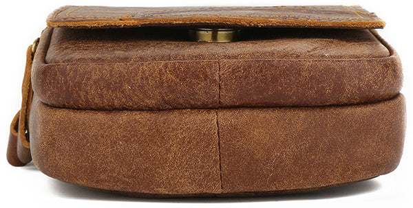 DEEPKEE original nubuck handmade full-grain genuine leather cowhide bag Leather Cowhide Frosted Brown Wear Belt Riding Site Work Waist Bag #6370