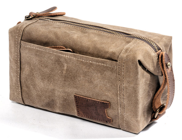 DEEPKEE original nubuck handmade full-grain genuine leather cowhide bag Canvas Leather waterproof wash bag for portable business trip, small organizer bag #6111Z