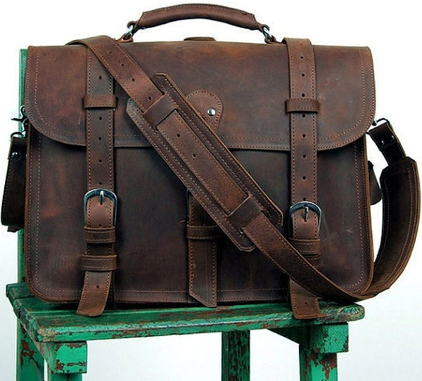 DEEPKEE original nubuck handmade full-grain genuine leather cowhide bag VINTAGE LEATHER BRIEFCASE LAPTOP BAG M086#