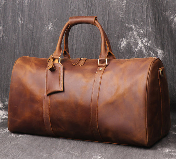 DEEPKEE original nubuck handmade full-grain genuine leather cowhide bag Wesley Crazy Horse Skin Large Travel Bag No.30181
