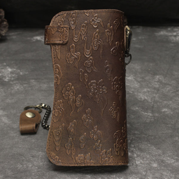 DEEPKEE original nubuck handmade full-grain genuine leather cowhide bag Deepkee Genuine Leather Bifold Wallet Organizer Checkbook Iron Chain #LD052