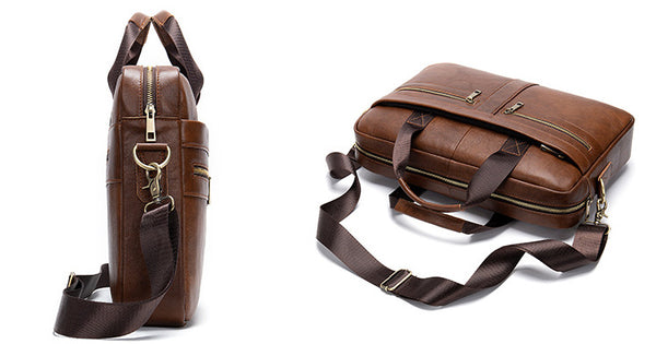 DEEPKEE original nubuck handmade full-grain genuine leather cowhide bag DEEPKEE LEATHER | 14 inch business briefcase No.2019A&2099