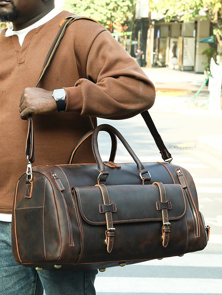 DEEPKEE original nubuck handmade full-grain genuine leather cowhide bag The Borsone Duffel Bag #1125