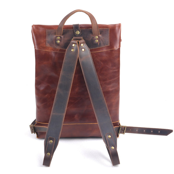 DEEPKEE original nubuck handmade full-grain genuine leather cowhide bag Deepkee Handmade Leather Outdoor Roll-Top Backpack #5141