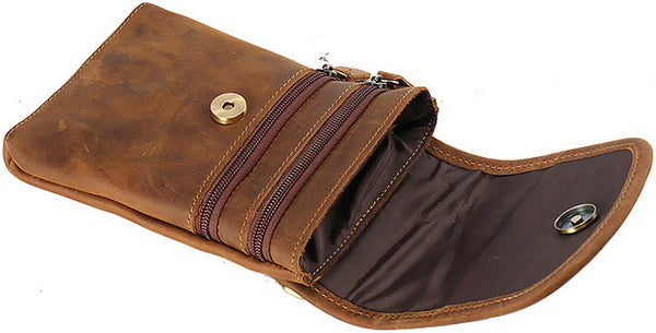 DEEPKEE original nubuck handmade full-grain genuine leather cowhide bag Leather Belt Pouch Cool Mini Shoulder Belt Bags No.3133