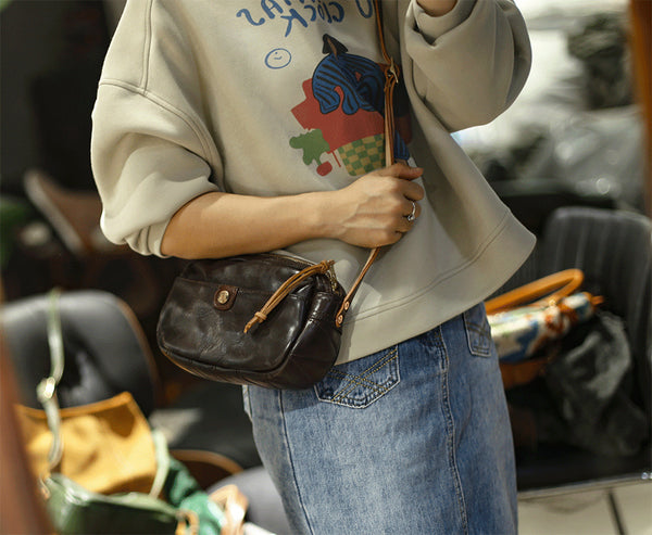 DEEPKEE original nubuck handmade full-grain genuine leather cowhide bag Horsehide washing water summary small square bags #23115