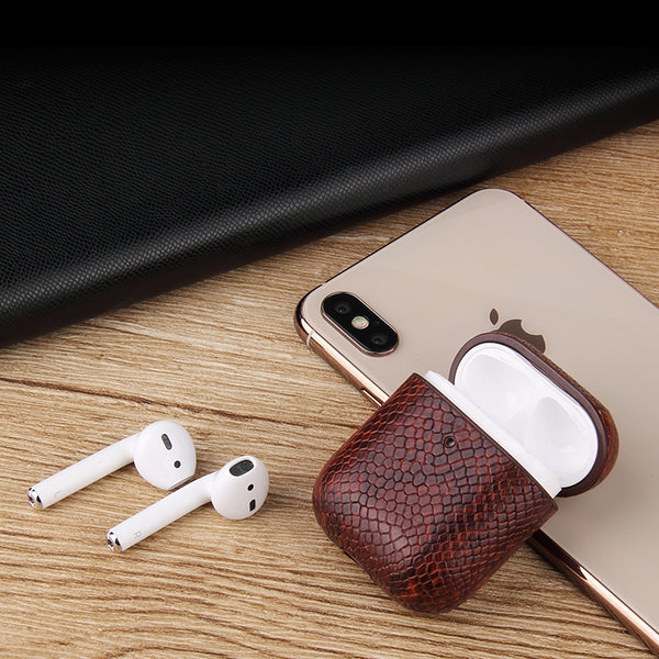 DEEPKEE original nubuck handmade full-grain genuine leather cowhide bag Airpods Pro Case Personalized Python PU Leather Monogram Customized Gift Engraved cute airpod cases apple airpods custom gift