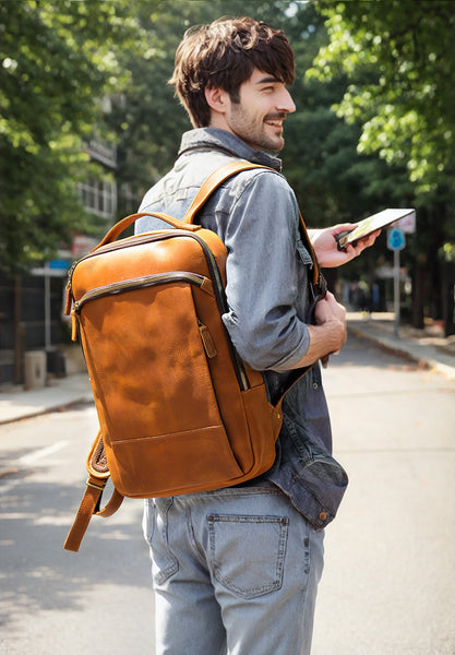 DEEPKEE original nubuck handmade full-grain genuine leather cowhide bag Bartholomew Cowhide Backpack No5009