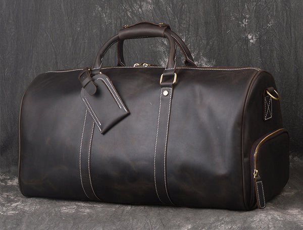 DEEPKEE original nubuck handmade full-grain genuine leather cowhide bag DEEPKEE LEATHER | The Dagny Weekender, Large Leather Duffle Bag No.30009