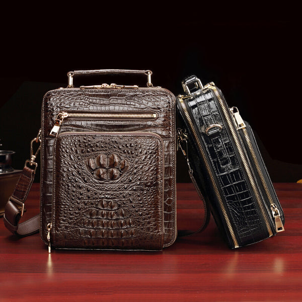 DEEPKEE original nubuck handmade full-grain genuine leather cowhide bag Handmade Leather Men's shoulder bag light luxury crocodile leather men's bag #1075