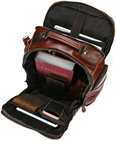 DEEPKEE original nubuck handmade full-grain genuine leather cowhide bag Dwight 18'' Cowhide Laptop Rucksack Backpack No9517