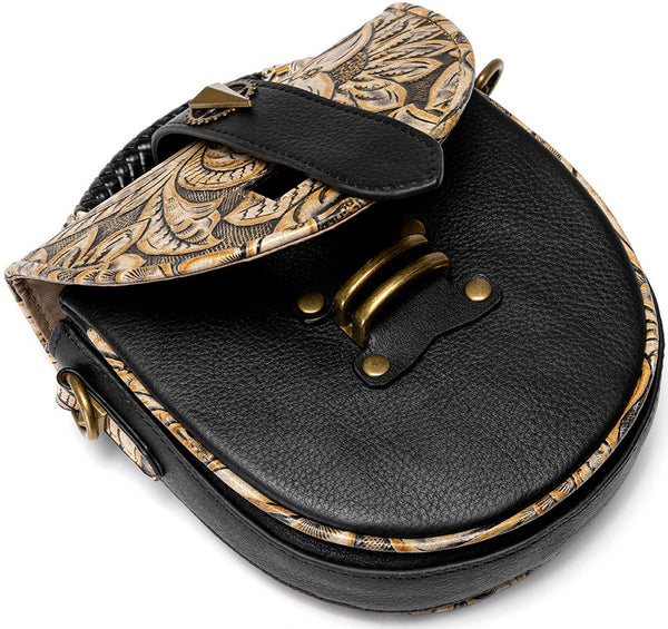 DEEPKEE original nubuck handmade full-grain genuine leather cowhide bag Deepkee Niche Designs Cowhide Shoulder Messenger Embossed Bag #ZPBG188BK