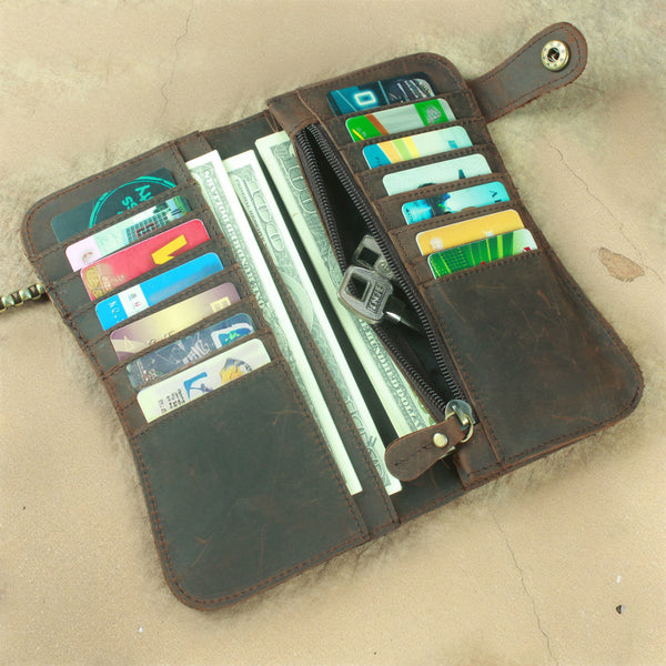 DEEPKEE original nubuck handmade full-grain genuine leather cowhide bag Deepkee Genuine Leather Bifold Wallet Organizer Checkbook Iron Chain #LD052