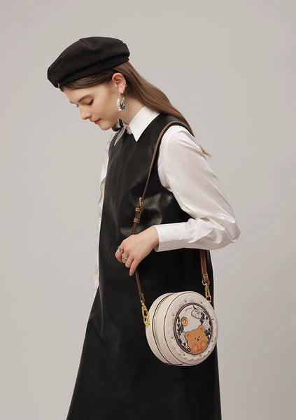 DEEPKEE original nubuck handmade full-grain genuine leather cowhide bag DEEPKEE HANDMADE LEATHER Miss Gail Luxury OOTD Round Crossbody Bag #G1144