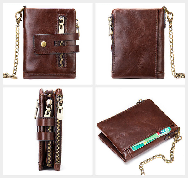 DEEPKEE original nubuck handmade full-grain genuine leather cowhide bag DEEPKEE Leather Bifold Chain Wallet 7515