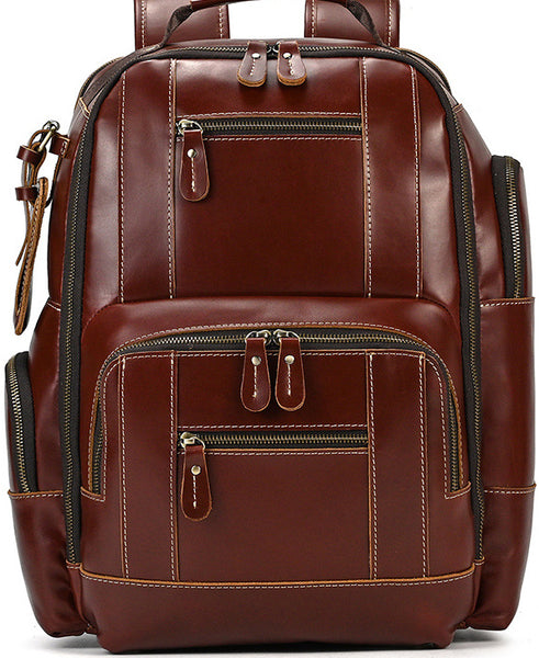 DEEPKEE original nubuck handmade full-grain genuine leather cowhide bag Dwight 18'' Cowhide Laptop Rucksack Backpack No9517