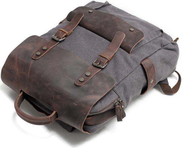 DEEPKEE original nubuck handmade full-grain genuine leather cowhide bag Vintage Waxed Canvas Backpack, Waterproof Rucksack # 8064K_1