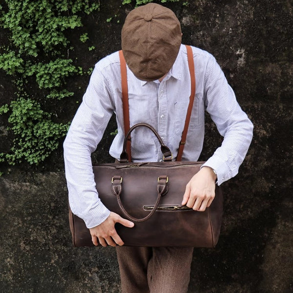 DEEPKEE original nubuck handmade full-grain genuine leather cowhide bag DEEPKEE LEATHER | Kenneth Genuine Leather Cross Duffel Bag No.30020