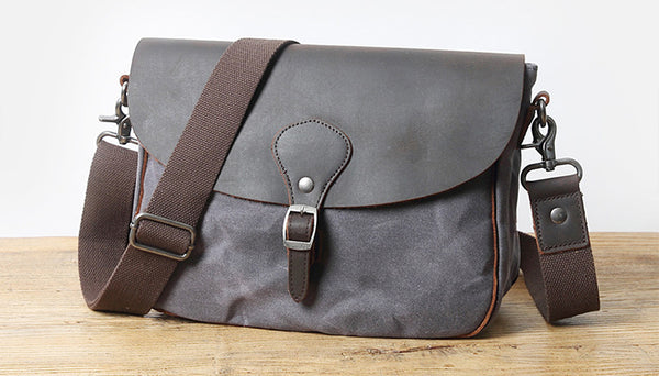 DEEPKEE original nubuck handmade full-grain genuine leather cowhide bag Waxed Canvas Messenger Side Bag #9110