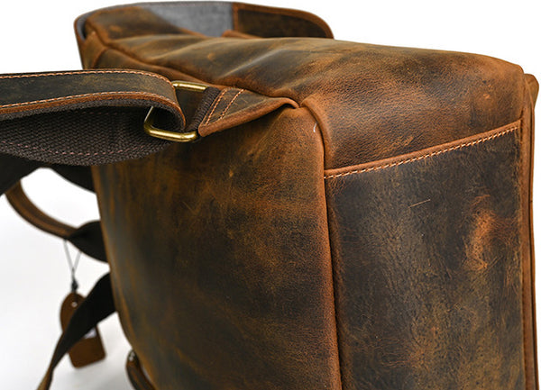 DEEPKEE original nubuck handmade full-grain genuine leather cowhide bag Travel Rucksack School Backpack No1811