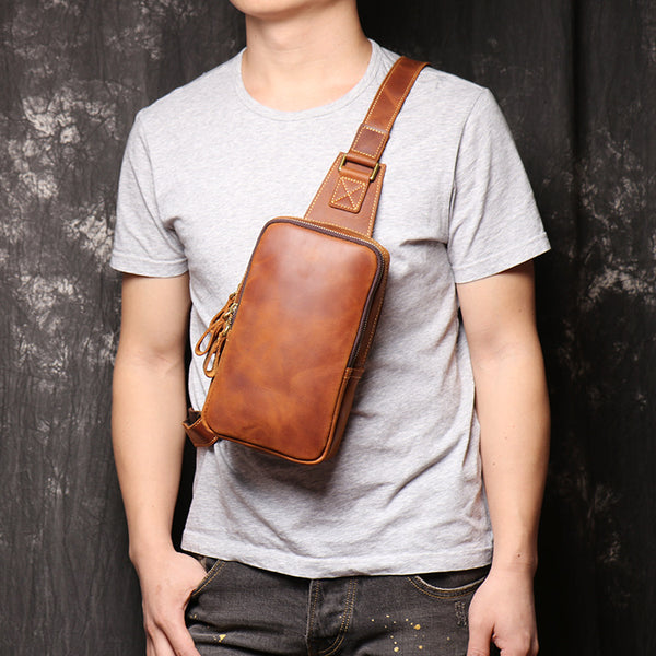 DEEPKEE original nubuck handmade full-grain genuine leather cowhide bag DEEPKEE HANDMADE Best Leather One shoulder Sling Pack #1078