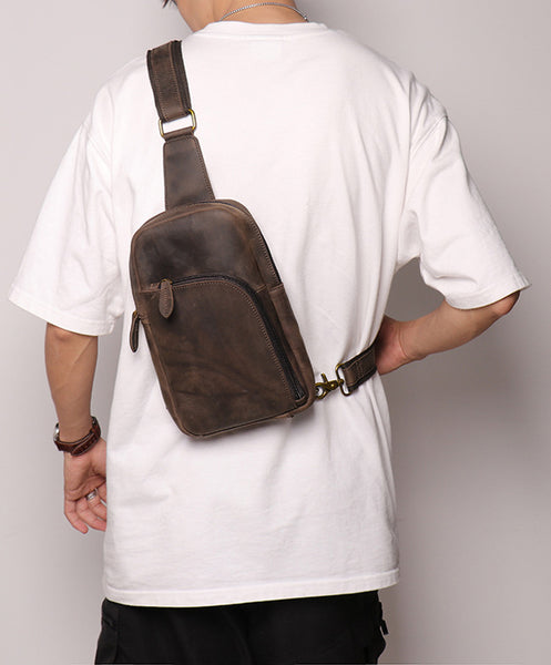 DEEPKEE original nubuck handmade full-grain genuine leather cowhide bag Baldwin Unisex Sling Bag No.30011
