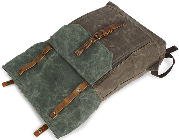 DEEPKEE original nubuck handmade full-grain genuine leather cowhide bag Deepkee Retro Travel Canvas Backpack #5191_1