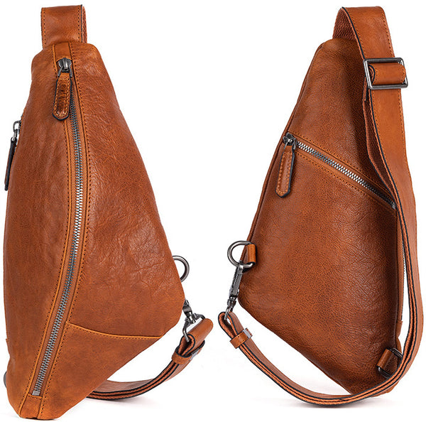DEEPKEE original nubuck handmade full-grain genuine leather cowhide bag Leather Streamline Sling Bag #12045