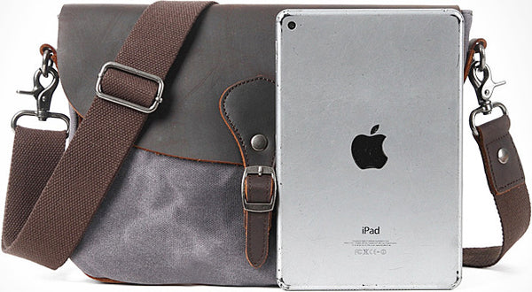 DEEPKEE original nubuck handmade full-grain genuine leather cowhide bag Waxed Canvas Messenger Side Bag #9110