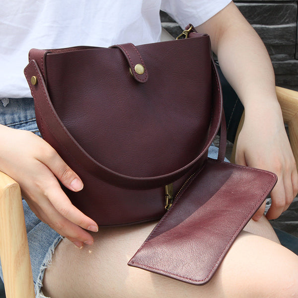 DEEPKEE original nubuck handmade full-grain genuine leather cowhide bag Leather Bucket Bag #59111