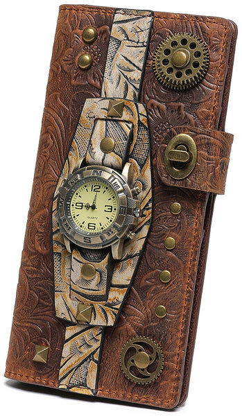 DEEPKEE original nubuck handmade full-grain genuine leather cowhide bag Deepkee Steampunk Women's Long Wallet #ZPBG191BN