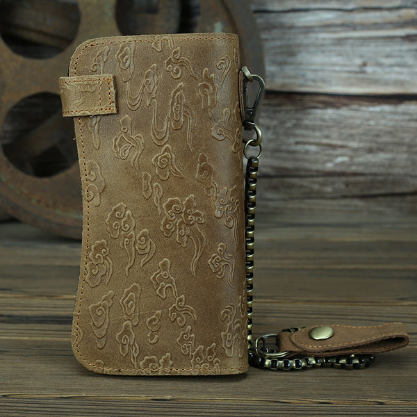 DEEPKEE original nubuck handmade full-grain genuine leather cowhide bag Deepkee Genuine Leather Bifold Wallet Organizer Checkbook Iron Chain #LD052